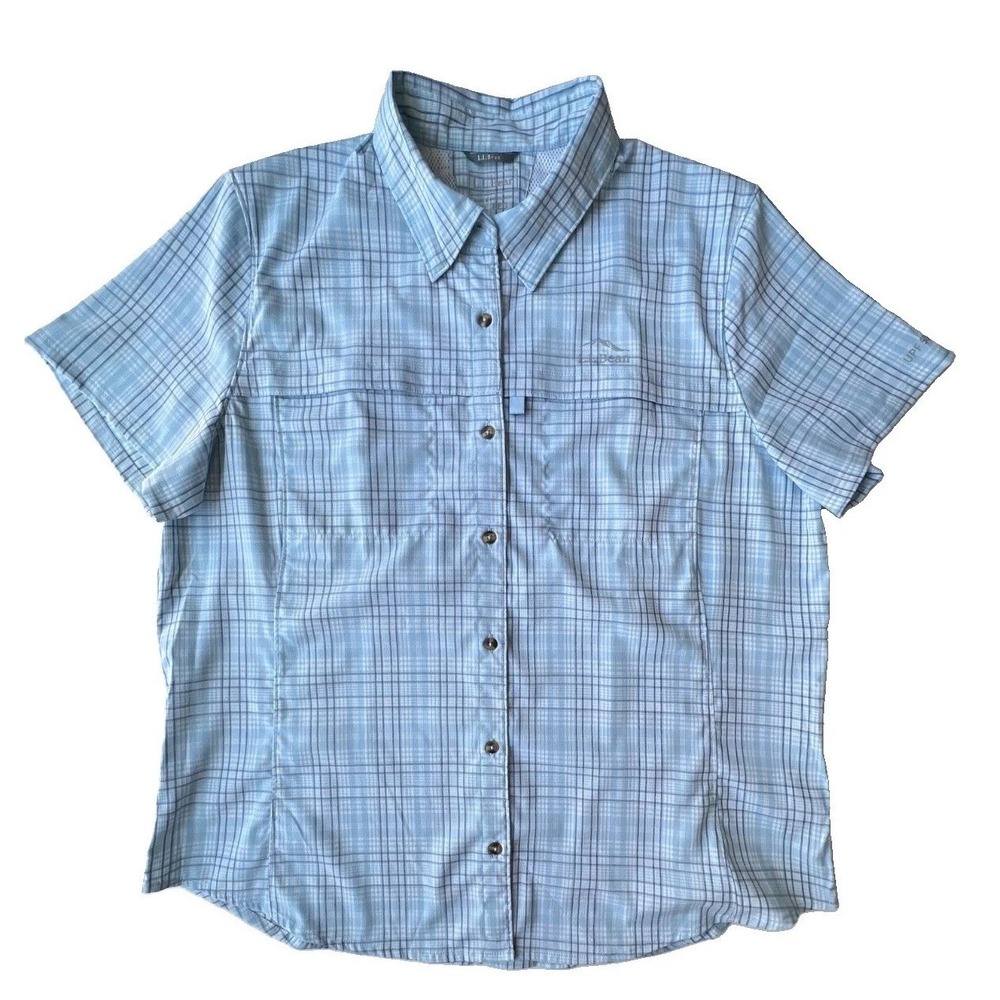 L.L. Bean Shirt Mens XL Blue White Gray Plaid Vented UPF 50+ Hiking Outdoor Fish
